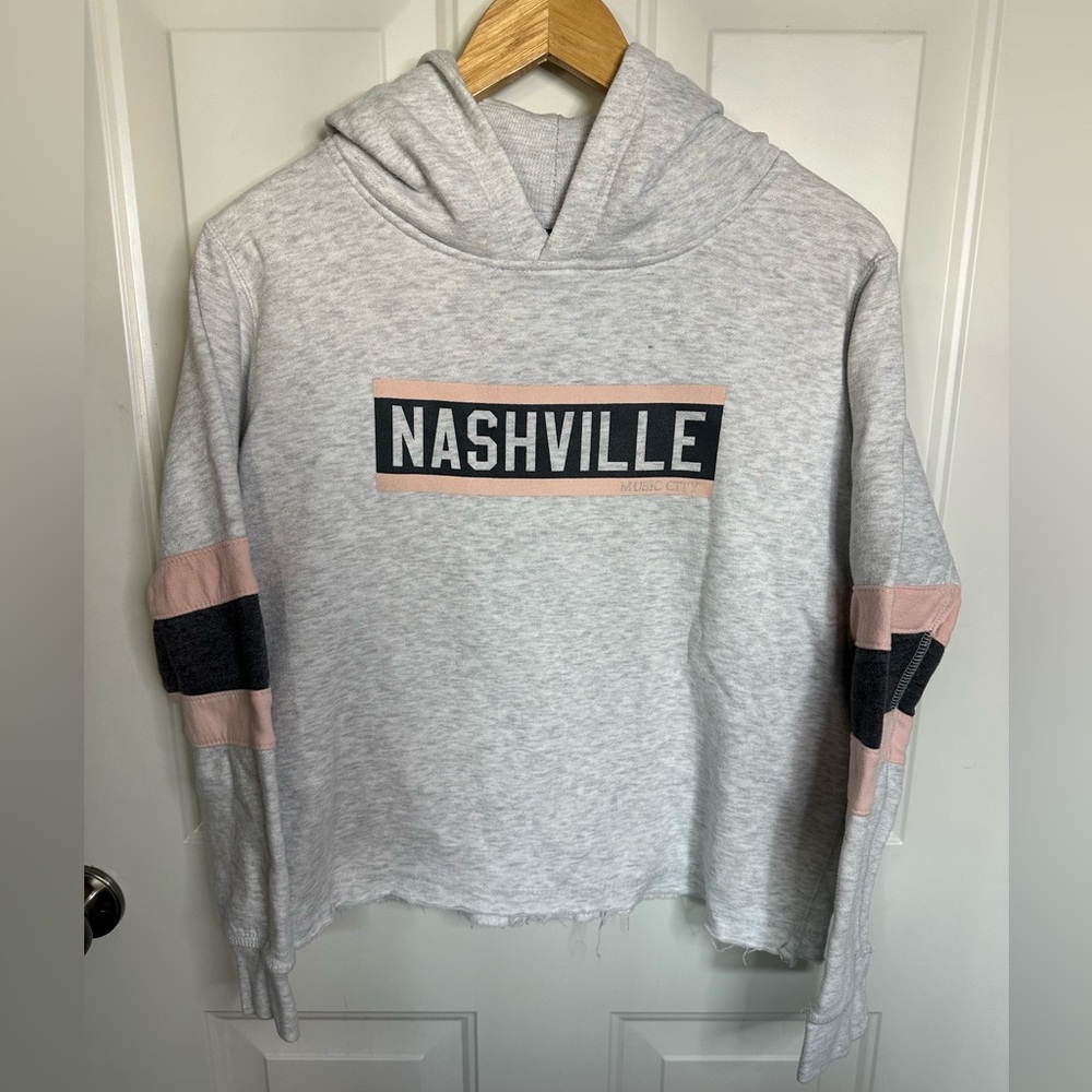 MV Sport Nashville Hoodie in Light Gray, Pink & Black